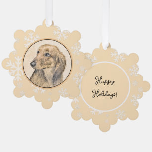 Dachshund (Langharig) Schilderij Originele Honden  Ornament Kaart