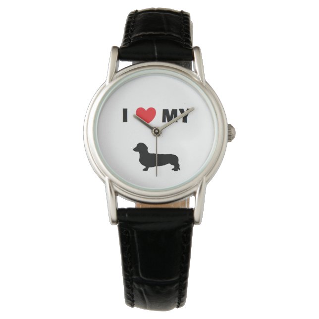 "Dachshund" leren horloge (Voorkant)