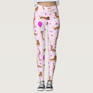 Dachshund Liefhebbers! Doxies & Harten op Roze Leggings