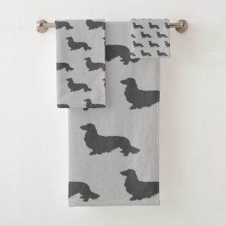 Dachshund Long Hair Grey Bathroom Décor Towel Set Bad Handdoek