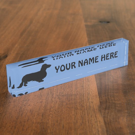 Dachshund Long Hair - Silhouette 1 Naambordje (Zijkant)