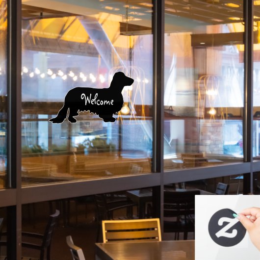 Dachshund Long Hair - Silhouette 1 Raamsticker (Restaurant Raam)