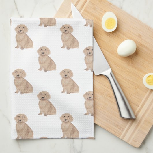 Dachshund (Long Haire, Red) Theedoek (Quarter Fold)