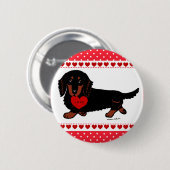 Dachshund Long Hazard Black en Tan Heart Ronde Button 5,7 Cm (Voorkant /achterkant)