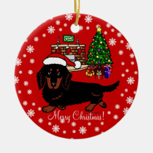 Dachshund Long Hazard Black en Tan Keramisch Ornament