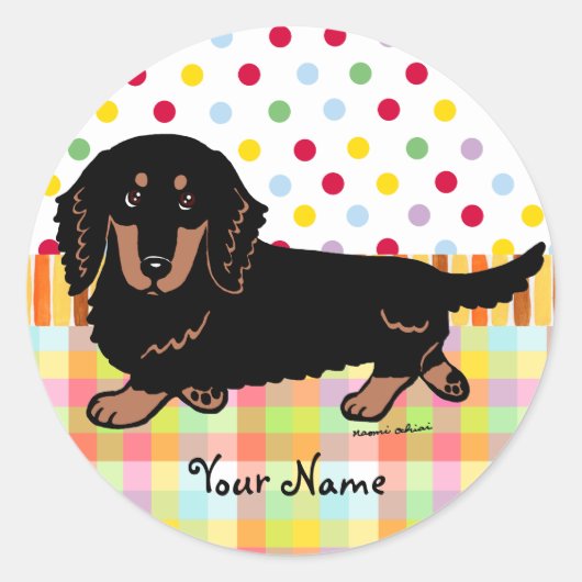 Dachshund Long Hazard Black en Tan Ronde Sticker (Voorkant)