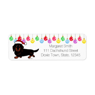 Dachshund Long Hazard Black en Tan Santa Etiket