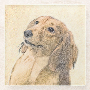 Dachshund (Longhaire) Schilderen - Oorspronkelijke Glazen Onderzetter