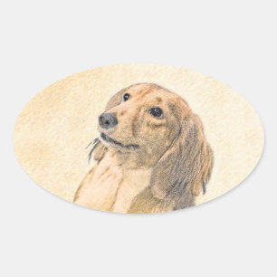 Dachshund (Longhaire) Schilderen - Oorspronkelijke Ovale Sticker