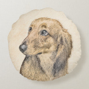 Dachshund (Longhaire) Schilderen - Oorspronkelijke Rond Kussen