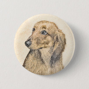 Dachshund (Longhaire) schilderen - Oorspronkelijke Ronde Button 5,7 Cm