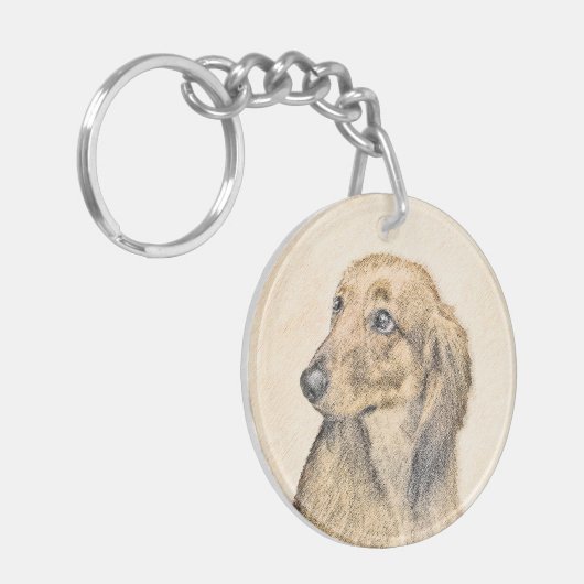 Dachshund (Longhaire) Schilderen - Oorspronkelijke Sleutelhanger (Voorkant Links)