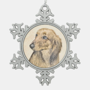 Dachshund (Longhaire) Schilderen - Oorspronkelijke Tin Sneeuwvlok Ornament
