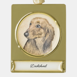 Dachshund (Longhaire) Schilderen - Oorspronkelijke Verguld Banner Ornament