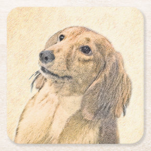 Dachshund (Longhaire) Schilderen - Oorspronkelijke Vierkante Kartonnen Onderzetter