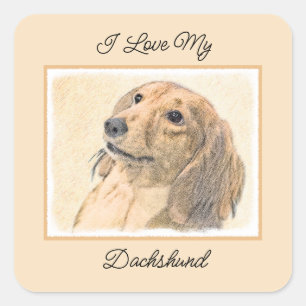 Dachshund (Longhaire) Schilderen - Oorspronkelijke Vierkante Sticker
