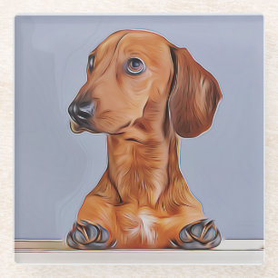 Dachshund Looking Away Doxie Dog Birthday Poster Glazen Onderzetter