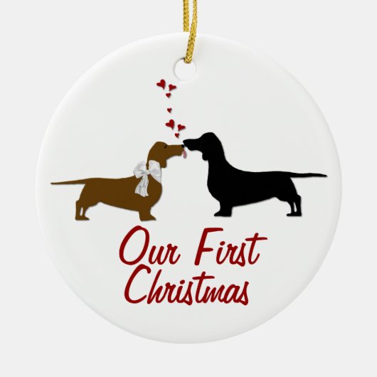 Dachshund Lovers First Kerstman Custom Keramisch Ornament (Voorkant)