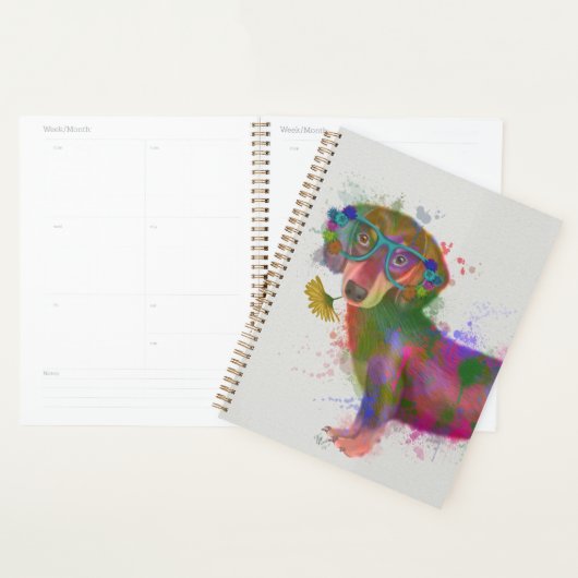 Dachshund & Lunettes Rainbow Splash (Devant avec enveloppe)
