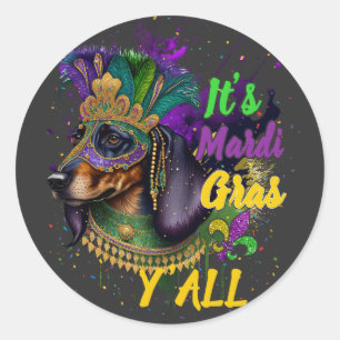 Dachshund Mardi Gras Y'all Carnival Masquerade Ronde Sticker