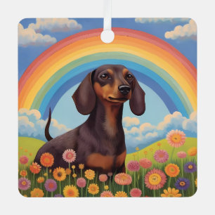 Dachshund Memorial Aangepaste hondennaam Rainbow B Metalen Ornament