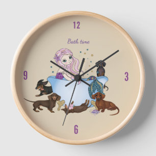 Dachshund Mermaid Bath Time Wall klok