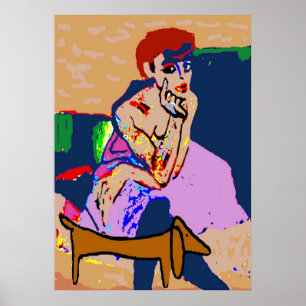 Dachshund met abstracte vrouw poster
