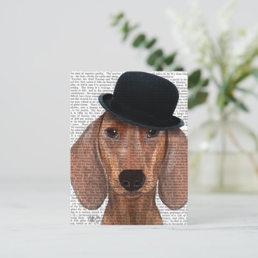 Dachshund met Black Bowler Pet Briefkaart (Staand voorkant)