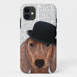 Dachshund met Black Bowler Pet iPhone 11 Hoesje