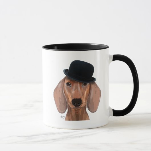 Dachshund met Black Bowler Pet Mok (Rechts)