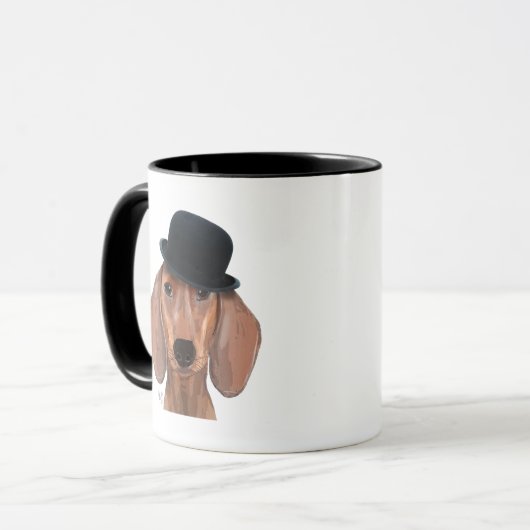 Dachshund met Black Bowler Pet Mok (Voorkant links)