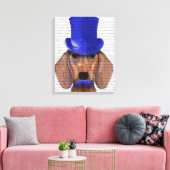 Dachshund met blauw bovenhoofd en blauwe snor canvas afdruk (Insitu (Woonkamer))
