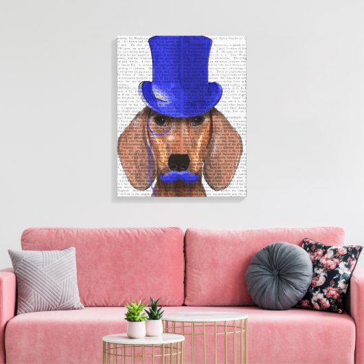 Dachshund met blauw bovenhoofd en blauwe snor canvas afdruk (Insitu (Woonkamer))