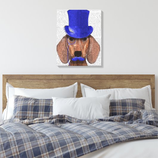 Dachshund met blauw bovenhoofd en blauwe snor canvas afdruk (Insitu (Slaapkamer))
