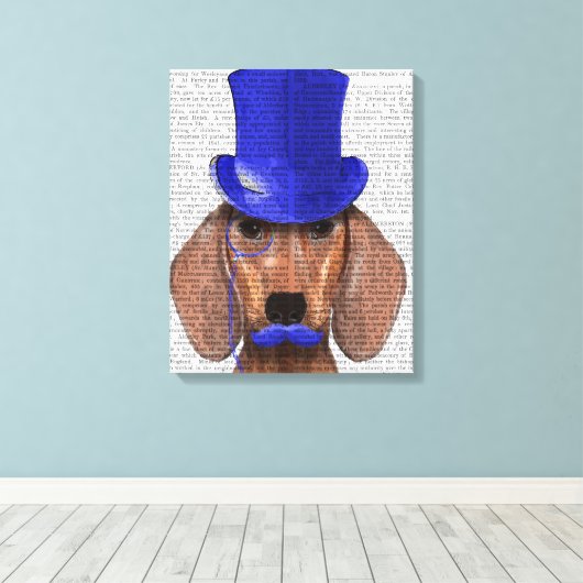 Dachshund met blauw bovenhoofd en blauwe snor canvas afdruk (Insitu (Houten vloer))