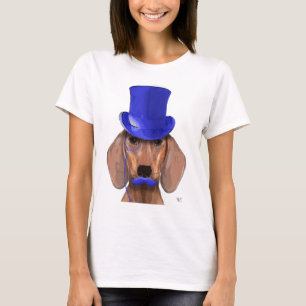 Dachshund met blauw bovenhoofd en blauwe snor t-shirt