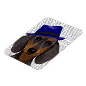 Dachshund met Blue Trilby Magneet (Linkerzijde)