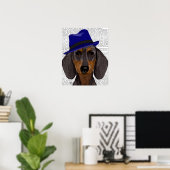 Dachshund met Blue Trilby Poster (Thuiskantoor)