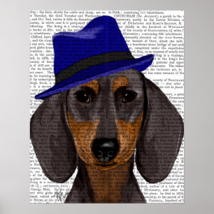 Dachshund met Blue Trilby Poster