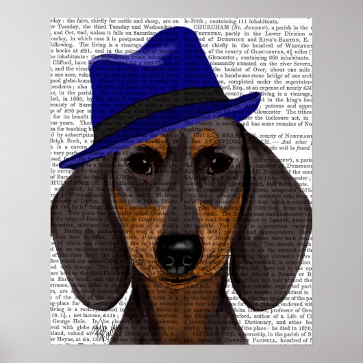 Dachshund met Blue Trilby Poster (Voorkant)