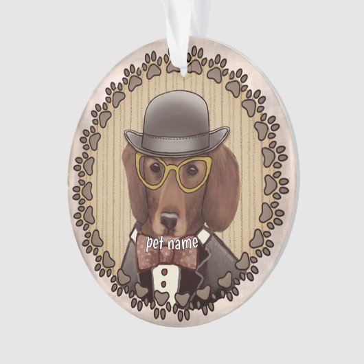 Dachshund met bril Ornament (voorkant)