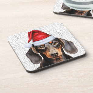 Dachshund met gladde vacht in een kerstmuts voor d bier onderzetter
