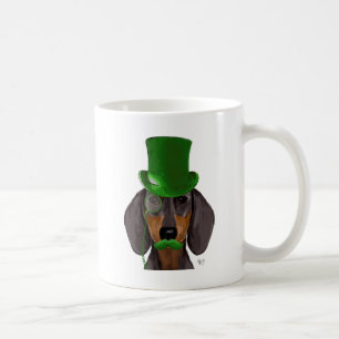 Dachshund met Green Top Hat Black Tan 2 Koffiemok