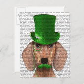 Dachshund met Green Top Hat en Mustache Briefkaart (Voorkant / Achterkant)