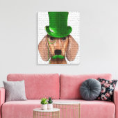 Dachshund met Green Top Hat en Mustache Canvas Afdruk (Insitu (Woonkamer))