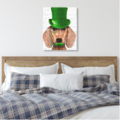 Dachshund met Green Top Hat en Mustache Canvas Afdruk (Insitu (Slaapkamer))