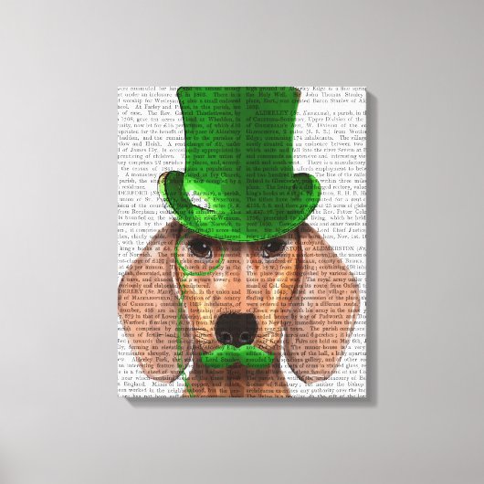 Dachshund met Green Top Hat en Mustache Canvas Afdruk (Voorkant)