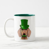Dachshund met Green Top Hat en Mustache Tweekleurige Koffiemok (Links)