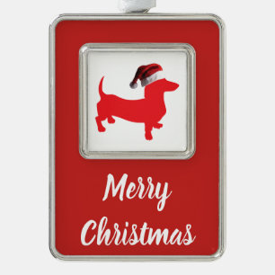 Dachshund met kerstcadeauPet Verzilverd Kader Ornament
