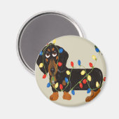 Dachshund met kerstlampjes Blk/tan Magneet (Voorkant / Achterkant)